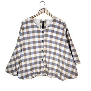 GERSHON BRAM Jacket Womens Large‎ Gray Gingham Crinkle Minimalist Bubble Hem